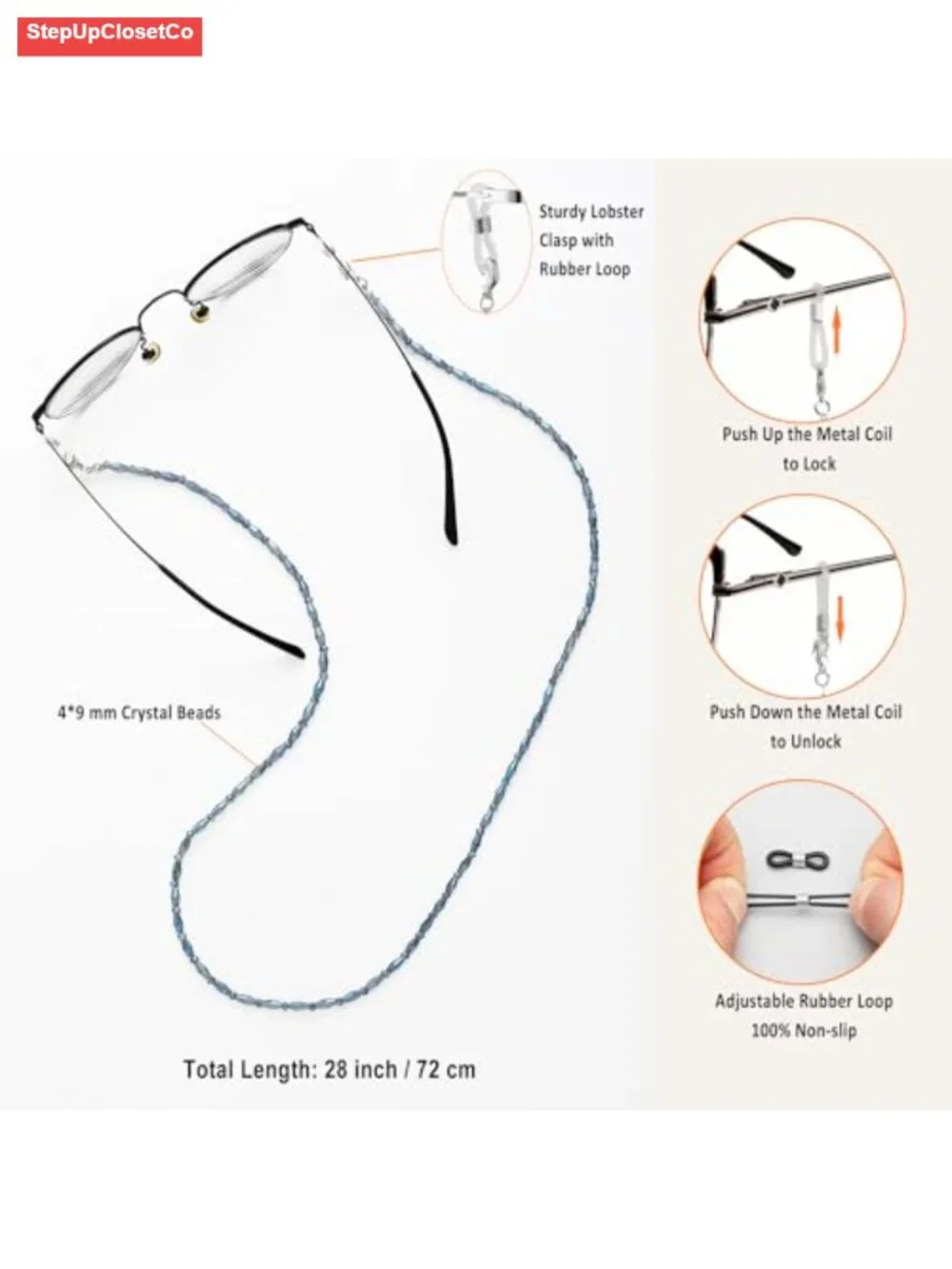 Crystal Beaded Eyeglasses Chain for Women Non-Slip Glasses Strap Holder